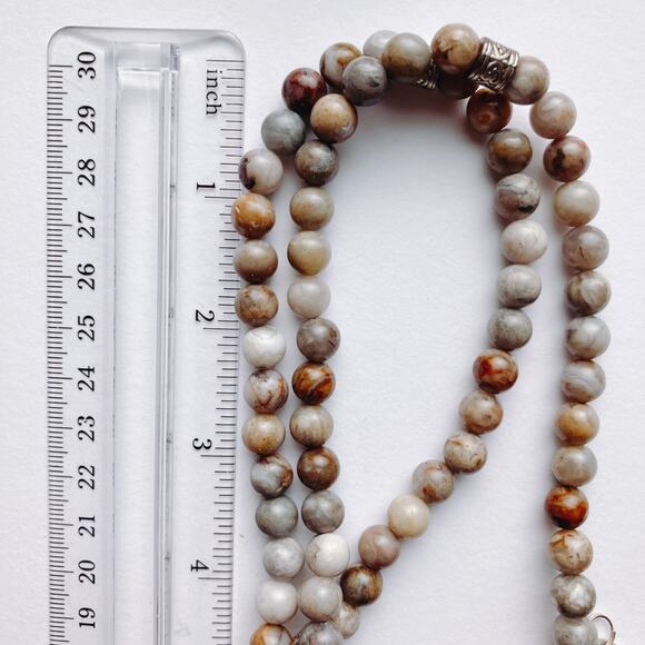 VTG Extra Long Jasper Beaded Necklace Boho Natural Stone Barrel Spacers 50", Y2K - Picture 3 of 10